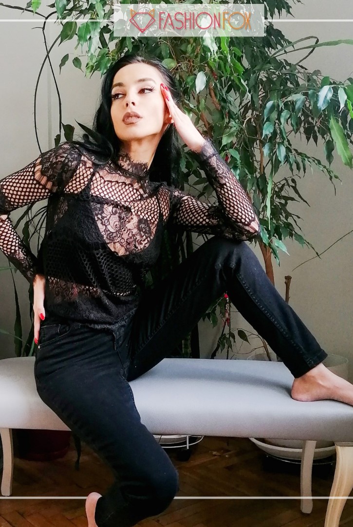 Kadın Dik Yakalı Dantel Bluz