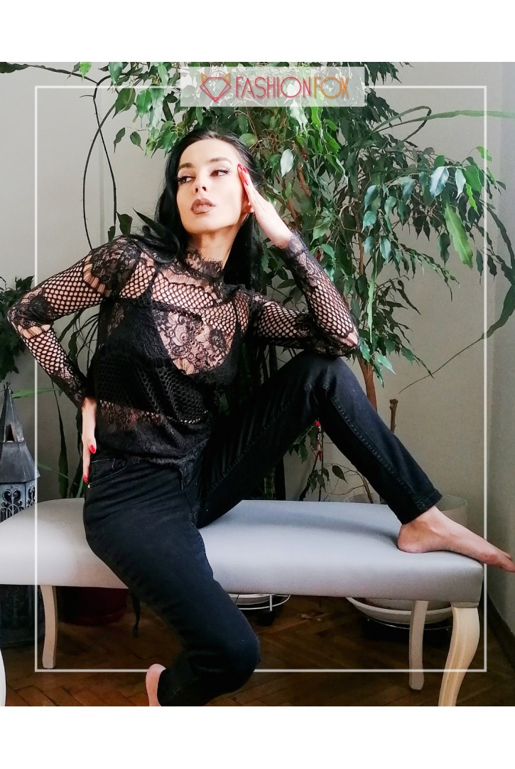 Kadın Dik Yakalı Dantel Bluz