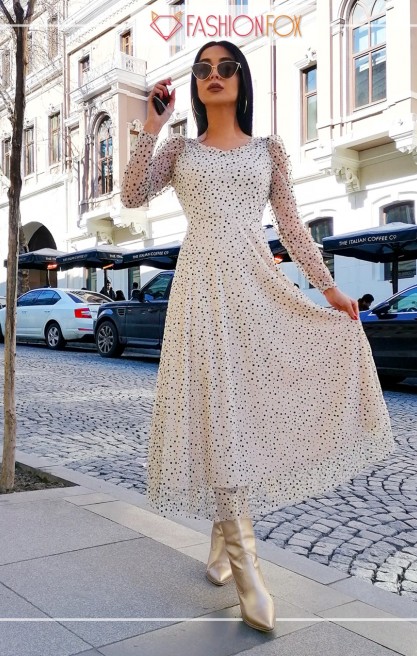 Kadın Puantiye Desenli Midi Elbise