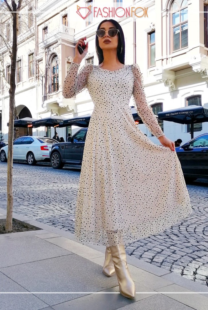Kadın Puantiye Desenli Midi Elbise