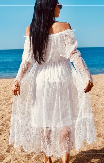 Kadın Madonna Yaka Tül Elbise