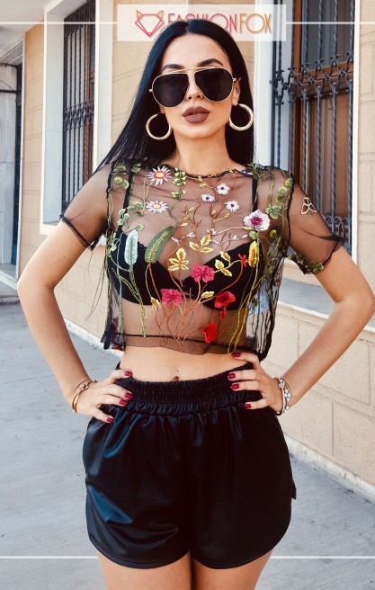 Kadın Transparan Kısa Kollu Crop Üst