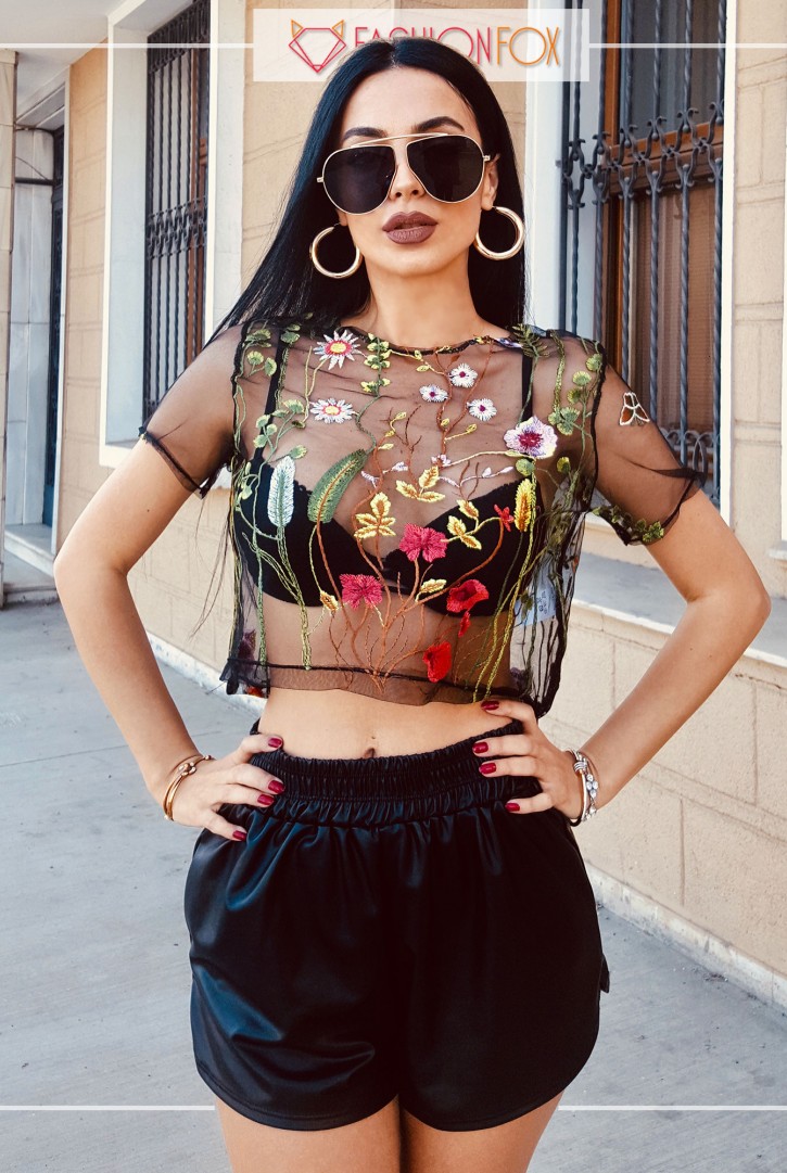 Kadın Transparan Kısa Kollu Crop Üst