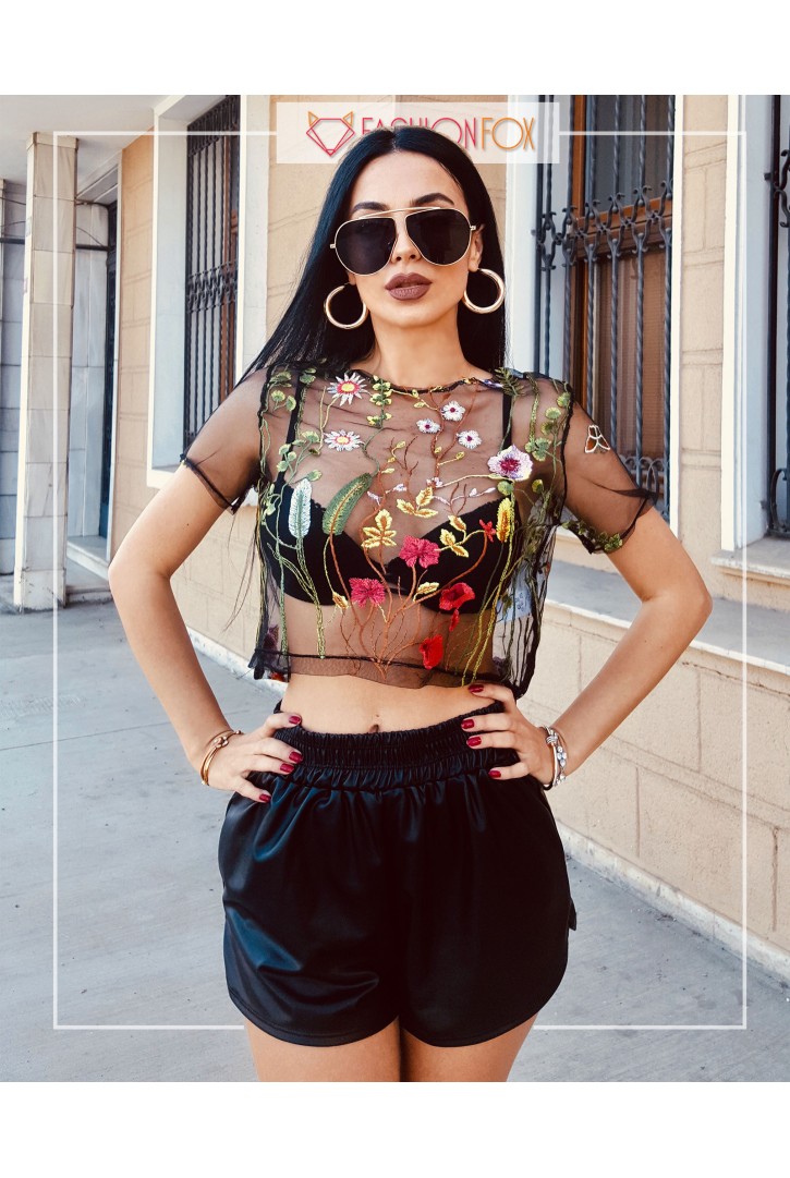 Kadın Transparan Kısa Kollu Crop Üst