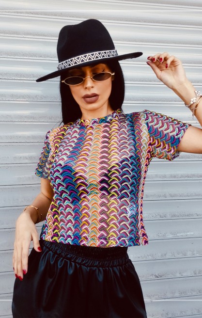 Kadın Renkli Dantel Bluz