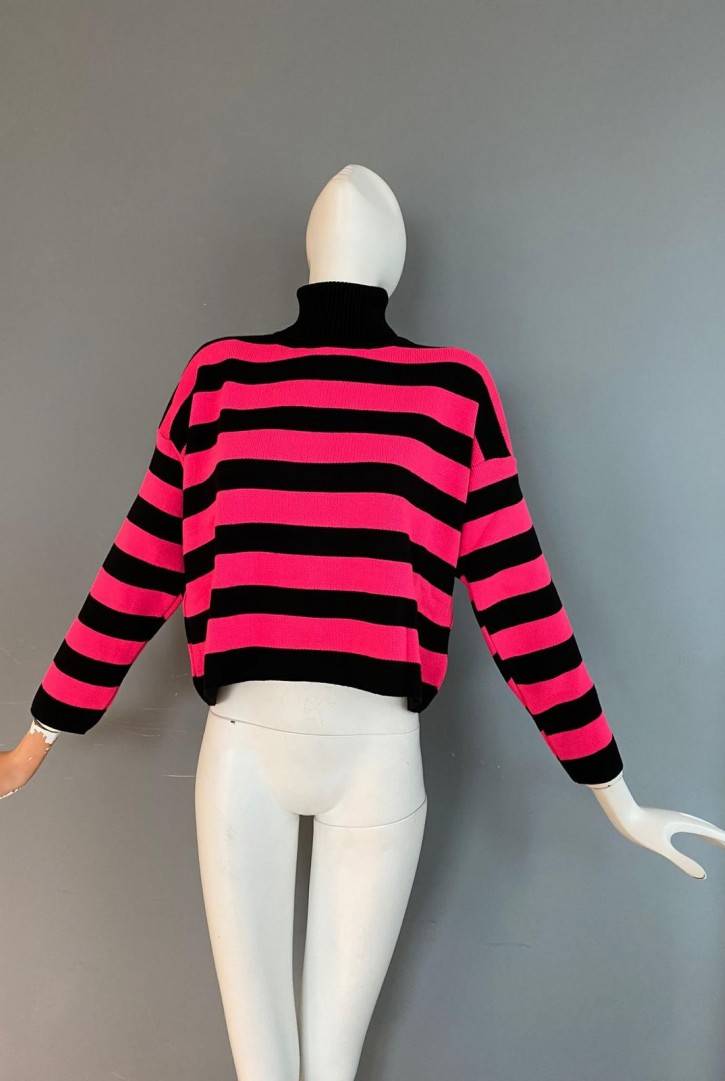 Kadın Kalın Çizgili Triko Kazak