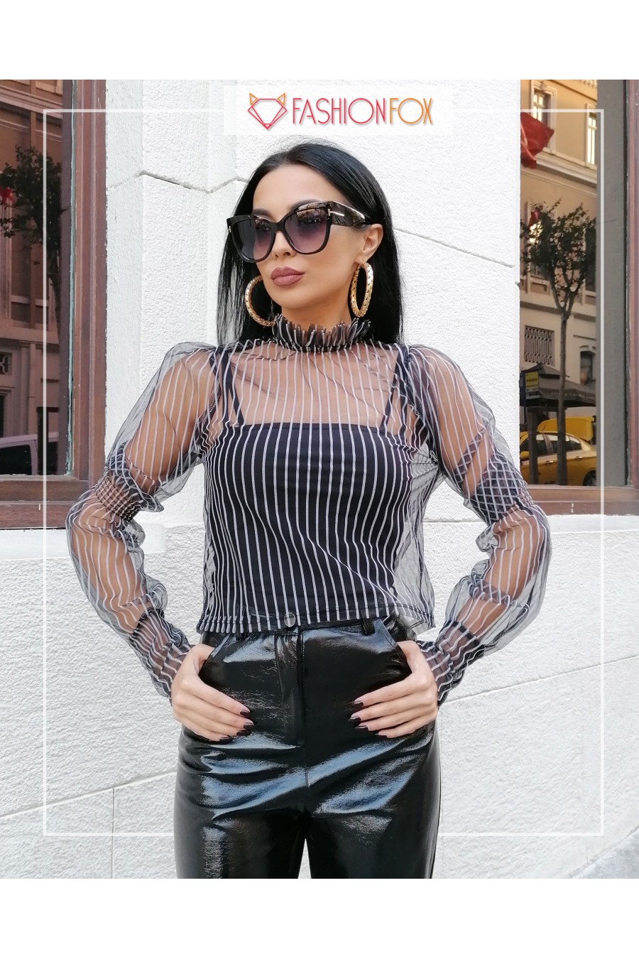 Kadın Çizgili Tül Bluz