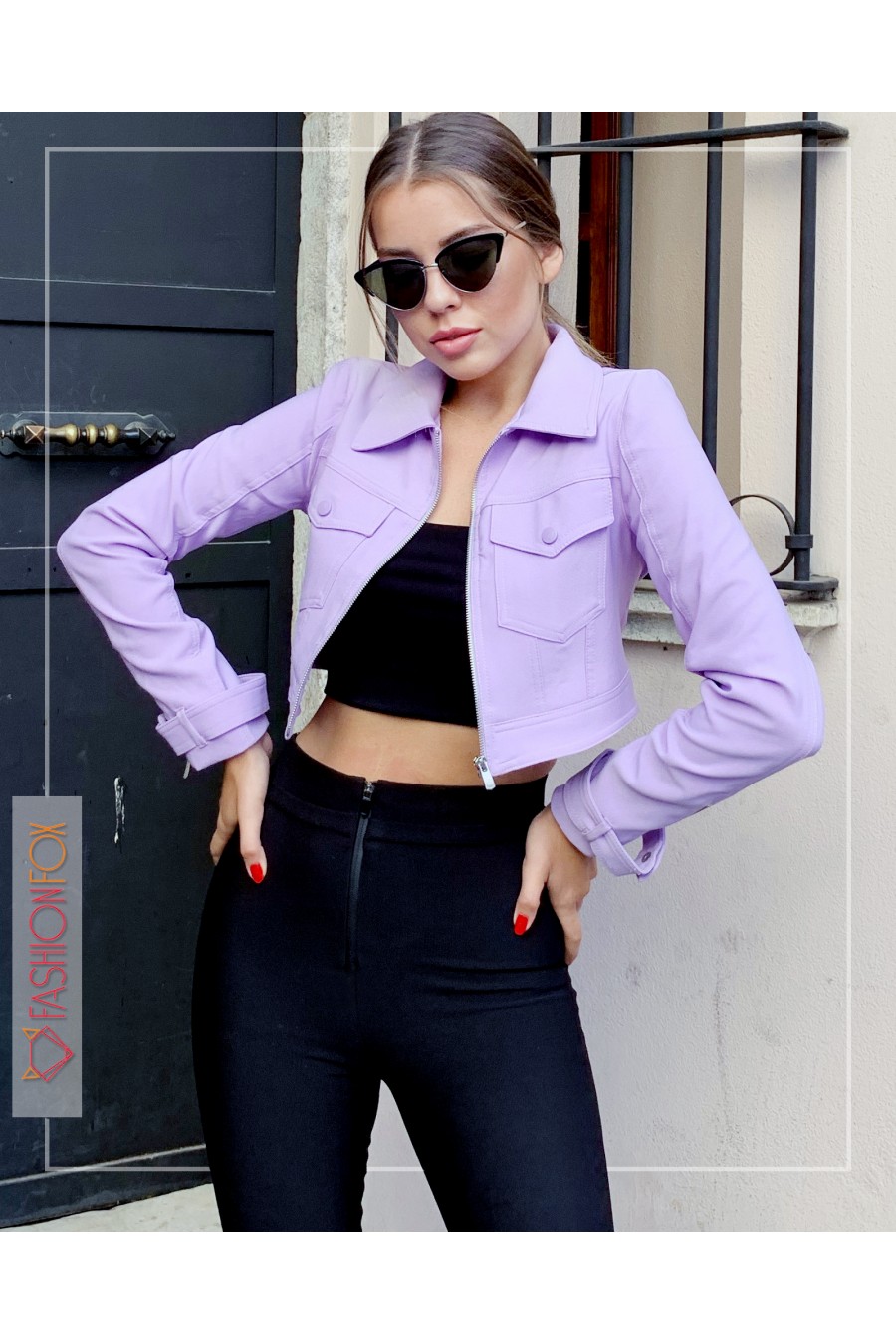 11556 Kadın Fermuarlı Crop Ceket