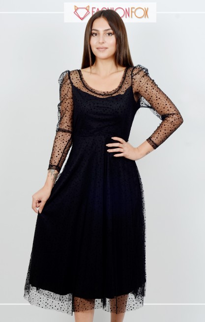 Kadın Puantiye Desenli Midi Elbise