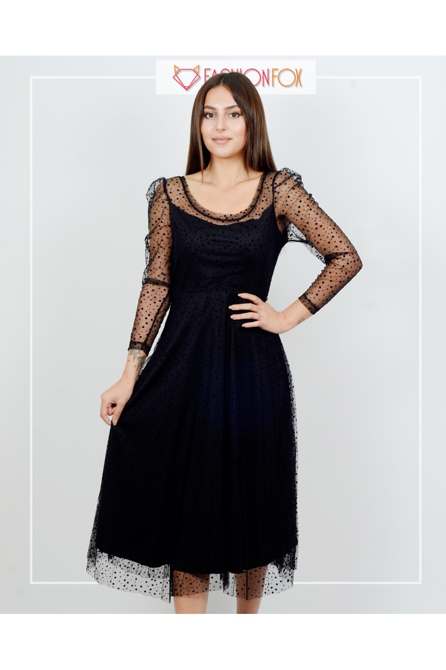 Kadın Puantiye Desenli Midi Elbise