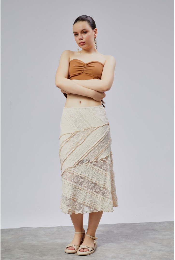 Dantel Fırfırlı Etek Krem Renk
