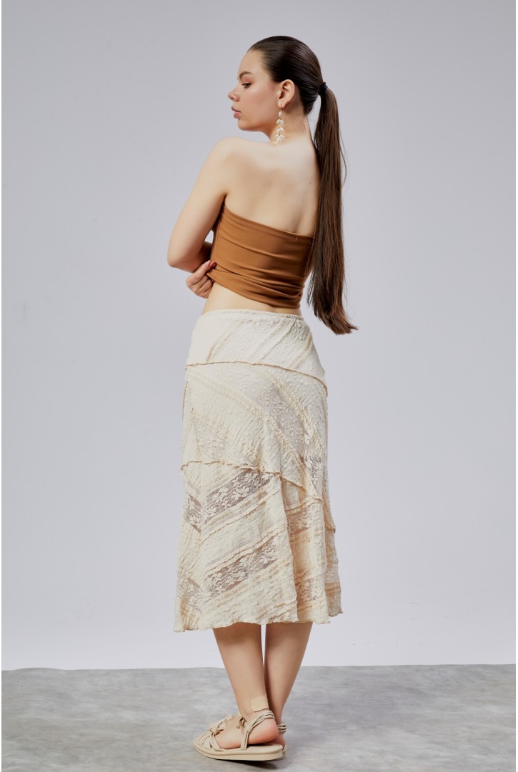 Dantel Fırfırlı Etek Krem Renk