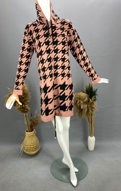 Kadın Kazayağı Desenli Triko Elbise