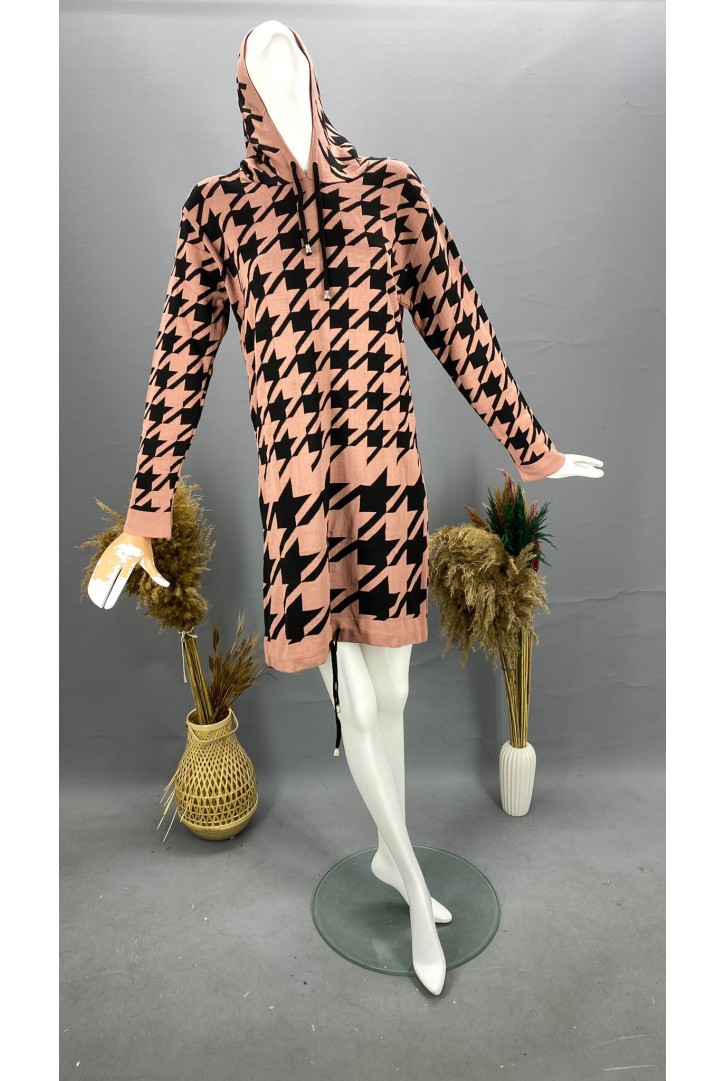 Kadın Kazayağı Desenli Triko Elbise