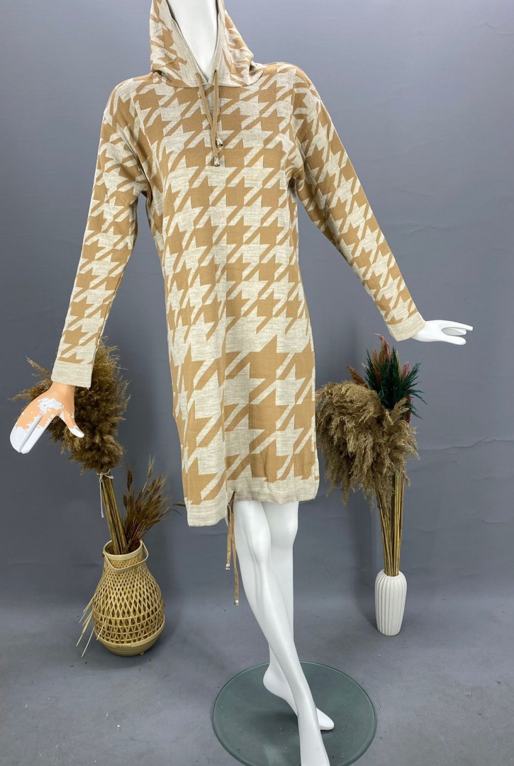 Women's Houndstooth Patterned Knit Dress