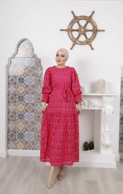 Kadın Pilili Kollu Midi Elbise