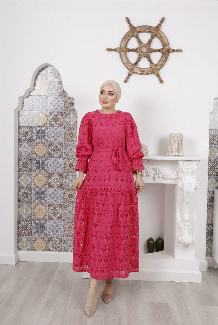 Kadın Pilili Kollu Midi Elbise