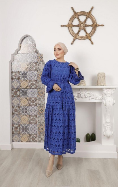 Kadın Pilili Kollu Midi Elbise