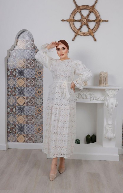 Kadın Pilili Kollu Midi Elbise