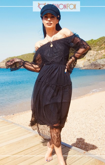 Kadın Madonna Yaka Tül Elbise